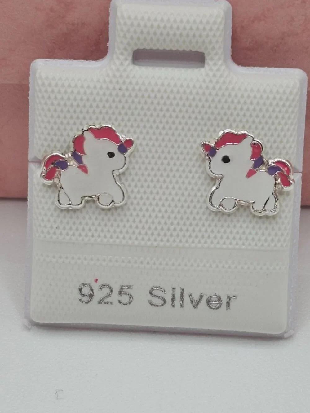 Sterling Silver 925 High Polished Colored Enamel Unicorn Pony Screw Stud Earring